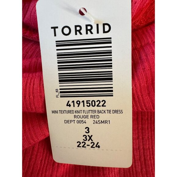 Torrid 3X NWT Rouge Red Dress Textured Knit Flutter Back Tie Dress - Picture 11 of 14